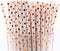 Pack of 150 Rose Gold Polka Dot Foil Biodegradable Paper Drinking Straws, 4-Ply, Compostable, Non-toxic