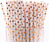 Pack of 150 Rose Gold Polka Dot Foil Biodegradable Paper Drinking Straws, 4-Ply, Compostable, Non-toxic