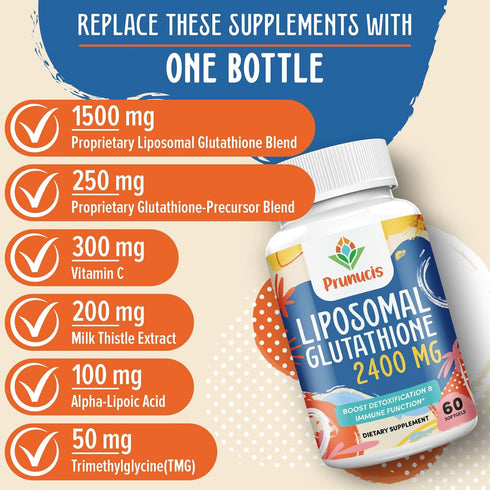 2400MG Liposomal Glutathione Supplement with Vitamin C, Reduced L-Glutathione, 60 Softgels for Immune System
