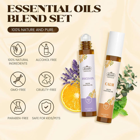 Set,Gifts Essential Oils Roll On for Mom & Wife (Calm, Relax, Breathe, Focus on, Sleep, Renew), Natural Aromatherapy