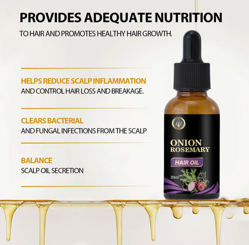 Onion Oil for Hair Growth, Organic Rosemary Hair Growth Oil with Black Seed Oil to Control Hair Loss and Promote Growth