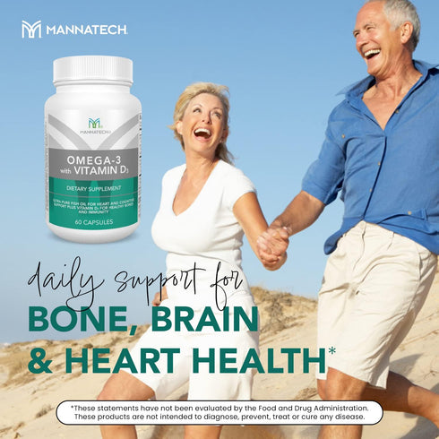 Mannatech Omega-3 with Vitamin D3 - Pure Fish Oil for Bone, Heart Health and Cognitive Support