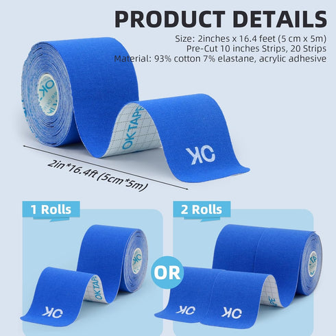 OK TAPE Kinesiology Tape, 10 inches Precut, 20 Strips, Cotton Elastic Athletic Tape, Pink