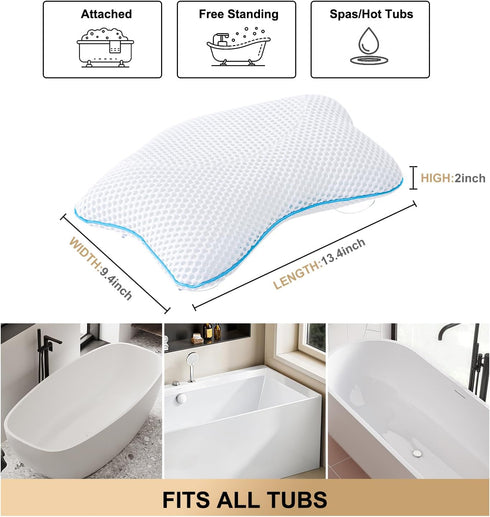 Non Slip Bath Pillow, Luxury Spa Bathtub Head & Neck Rest Support, Quick Drying Air Mesh Tub Pillow