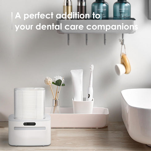 Smart Touchless Floss Pick Dispenser - Refillable and Rechargeable with 2 Cartridges (100 Picks), Hygienic Holder