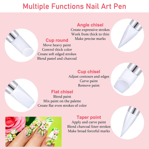 Maitys 10 Pieces Dual Tipped Silicone Nail Tools, Nail Sculpture Pen Brushes for DIY Manicure, Home Salon Kit