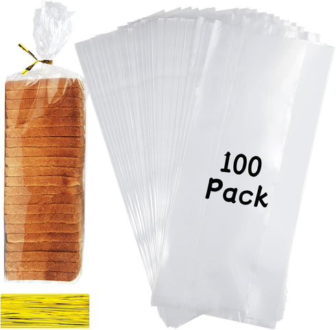 Reastar Bread Bags with Ties, 100 Clear Bread Bags for Homemade Bread and