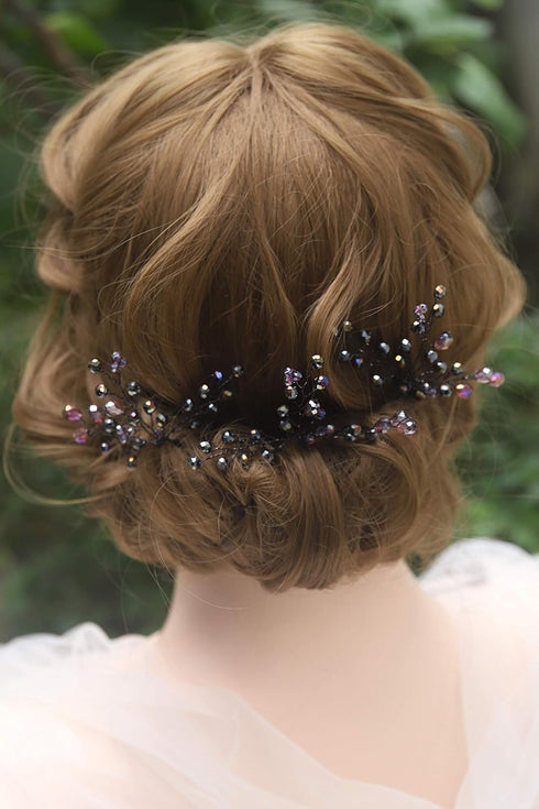 Kercisbeauty Purple Beaded Hair Pins - Pack of 3 Bridal Accessories for Wedding, Prom, Evening Party, Violet Hair Piece