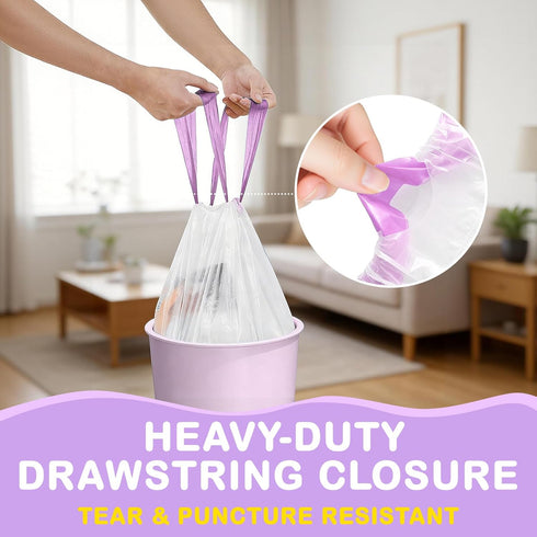 HHXI 100Ct 4 Gallon Small Trash Bags, Lavender Garbage Bags, Scented Trash Bags, Odor Resistant with Drawstring