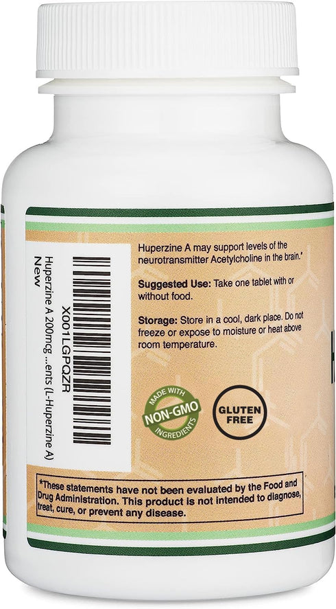 Huperzine A 200mcg, Non-GMO, Gluten Free, 120 Tablets, Brain Supplement for Memory and Focus by Double Wood