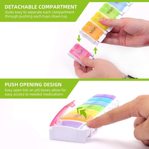 LEMBOL 1 Detachable Pill Organizer,Weekly Pill Box Time a Day,Large Daily Pill Case for Pills/Vitamin/Fish