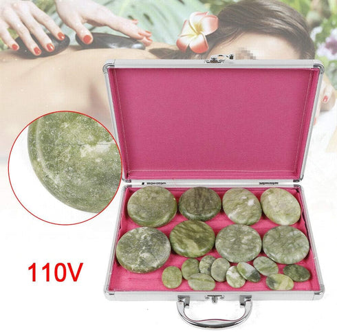 YIYIBYUS 16PCS Set Package Hot Stone, Massage Spa Natural Jade Heated Warmer Heating Rocks with Box for Spa