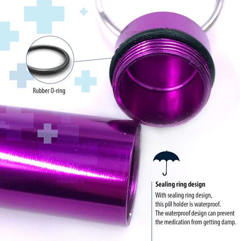 5 Pack Aluminum Keychain Medication Pill Box, Waterproof Mini Travel Pill Boxes for Medicine Vitamin Holder