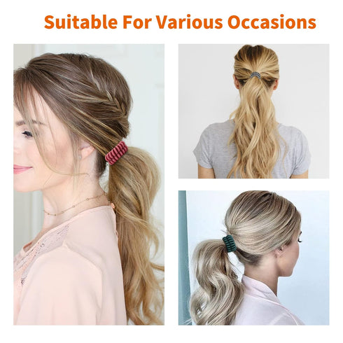 Matte Coil Ponytail Holders, 10 Pcs (Black) - No Crease Plastic Spiral Hair Ties for Thick and All Hair Types
