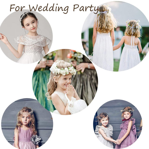 Wedding Hair Accessories for Kids, Gold Flower Girl Headband with White Flower and Pearl for Bridal Hair