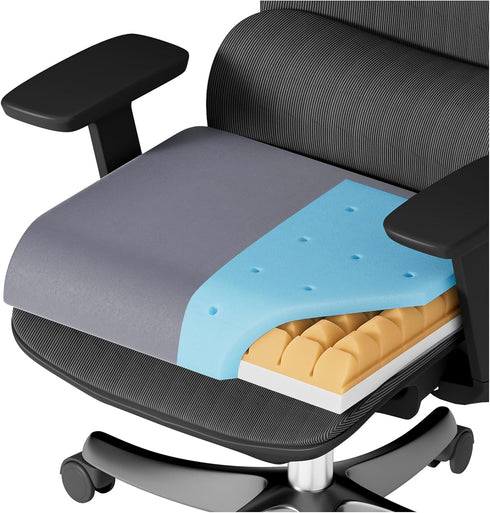 3-Layer 18x16''x4''(Grey) Gel-Infused Memory Foam Wheelchair Cushions, Breathable Pad for Recliner, Office Chair,Desk