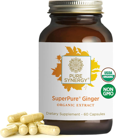 PURE SYNERGY SuperPure Ginger Extract, Organic Ginger Root Capsules for Digestion and Joint Support (60 Capsules)