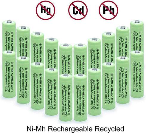 AA Ni-MH 600mAh 1.2V Rechargeable Solar Light Batteries, 20 Pcs for Outdoor Lamps