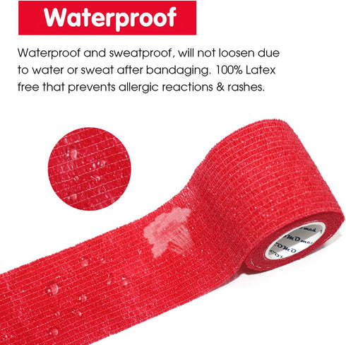 Self Adherent Cohesive Bandage Latex 3"x5 Yards, 12 Rolls First Aid Bandages for Wrist Ankle Sprain, Red
