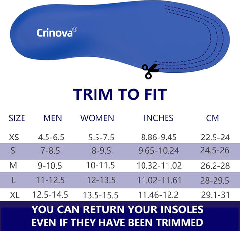 Plantar Fasciitis Insoles, High Arch Support Shoe Inserts for Men Women, Gel Running Insoles for Pain Relief