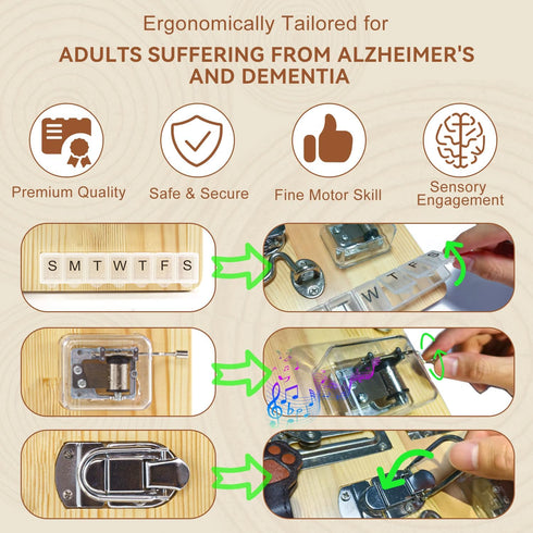 Yeconire Fidget Busy Board for Adults with Dementia, Montessori Wooden Busy Board for Seniors, Gift Toys for Alzheimers