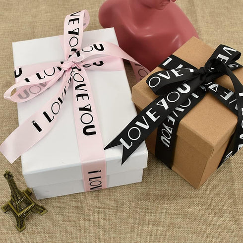TONIFUL 1 Inch x 50 Yards Black I Love You Printed Satin Ribbon for Valentine's Day Gift Wrapping, Wedding, Holiday