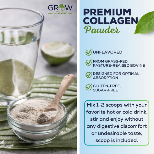 Collagen Peptides Powder 20g with Hyaluronic Acid & Biotin, Unflavored Grass Fed Collagen Powder for Hair, Nail, Skin &