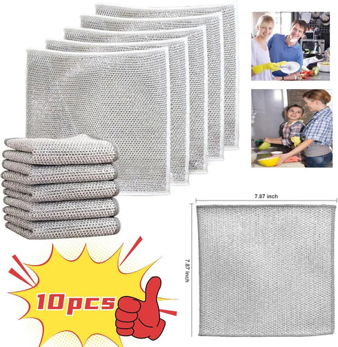 Non-Scratch Wire Cleaning Dishwash Dishcloth, Kitchen Washcloths for Washing Dishes, 10PCS, Silver
