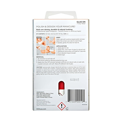 KISS Press On Nails, Full-Cover, Short Square, Clear, Squoval Shape, 100 Nails & 3g Glue Included