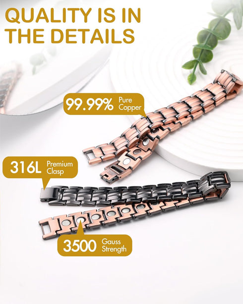 Feraco Copper Bracelet for Men, 99.99% Pure Copper Gift with Adjustable Sizing Tool