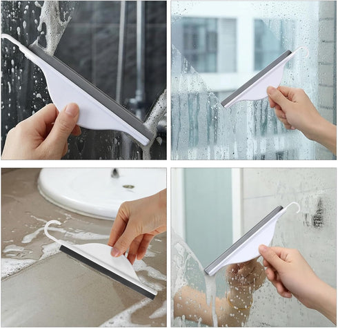 Quilax Counter Tiny Bathroom Mirror Squeegee for Shower Glass, Silicone Shower Squeegee with Hanging Hook, Handy Water