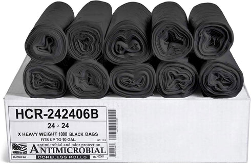 Aluf Plastics High Density Trash Bags, 10 Gallon, 1000 Count, 6 Micron, Black, for Bathroom, Office, Industrial