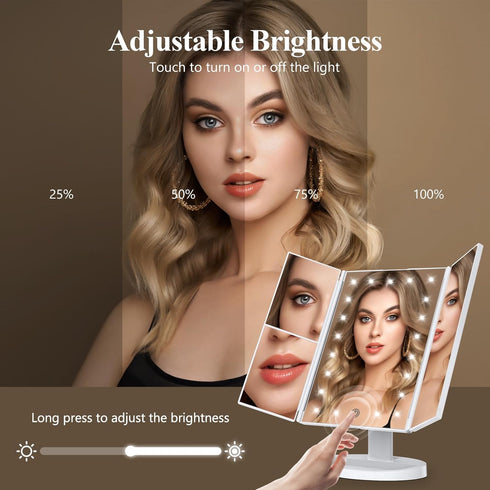 Makeup Mirror Vanity Mirror with Lights, 2X 3X 10X Magnification, Touch Control, Portable LED Makeup Mirror