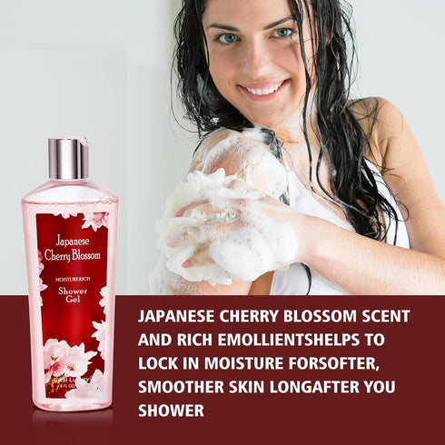 Vital Luxury Japanese Cherry Blossom Shower Gel and Body Cream Set - 8 fl.oz / 236mL Each, Nourishing Daily Skincare