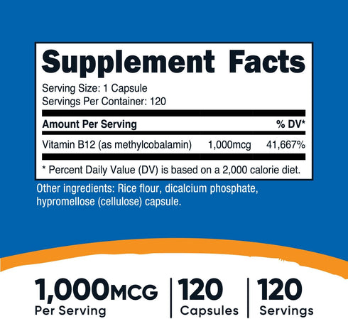 Nutricost Vitamin B12 (Methylcobalamin) 1000mcg, 120 Capsules - Vegetarian, Non-GMO & Gluten Free B12 Supplement