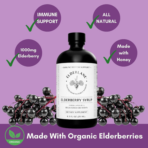 Immune Immune Immunity 8.5 Oz Elderlane Elderberry Syrup Elderberry Shots - Support Supplement for Kids & Adults