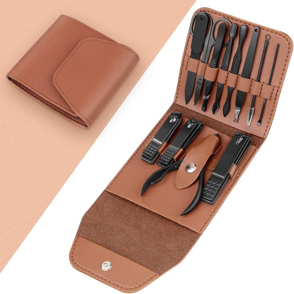 Teamkio 12pcs Manicure Set, Pedicure Nail Clippers Travel Hygiene Kit, Stainless Steel Professional Grooming Tools