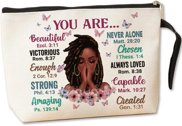 Inspirational African American Makeup Bag, You Are Beautiful Strong Amazing Travel Zipper Bag
