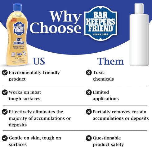 Bundle - Bar Keepers Friend 13oz Cleanser & Polish with Microfiber Towel & Scouring Pad for Kitchen, Bathroom
