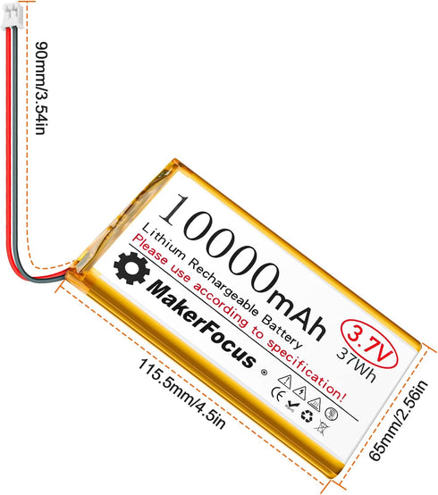 MakerFocus 3.7V LiPo Battery 10000mAh Lithium Rechargeable with Integrated Protective Board for Raspberry Pi