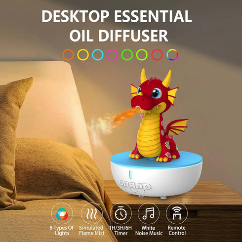 LUCYLANKER 200ML 10 Aromatherapy Dragon Humidifier, Essential Oil Diffuser with Remote & Timer, White Noise Machine