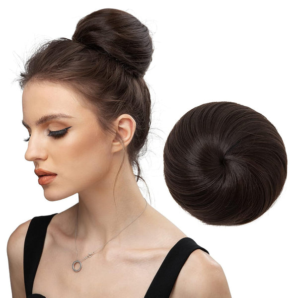 SARLA Dark Brown Hair Buns Extension, Drawstring Updo Donut Chignon, Straight Synthetic Fake Bun for Women
