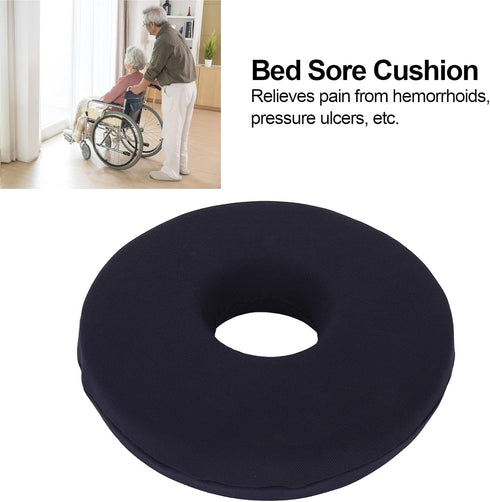 Sitting Cushion, Black Circular Shaped Wheelchair Nursing Bed Sore Pad for Pain Relief, Easy Cleaning Donut Pillow for
