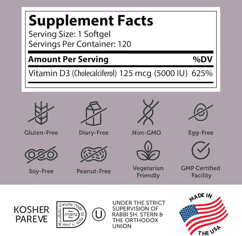 Zahler Advanced Vitamin D3 5000 IU Softgels, 120 Count, Kosher Vegetarian Friendly for Immune Support & Bone Health