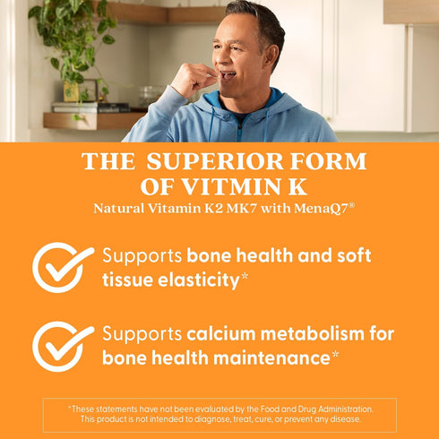 K2 MK7 45 K-2 MK-7 MenaQ7, 180 Doctor's Best Natural Vitamin Supplement for Men & Women - Bone Health Support, mcg