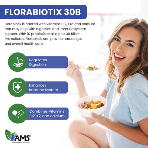 America Medic & Science Florabiotix Probiotic - 30 Capsules - 30 Billion Live Cultures for Digestive Health