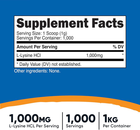 Nutricost L-Lysine Powder, 1KG (2.2lbs), Pure, Non-GMO, Gluten Free