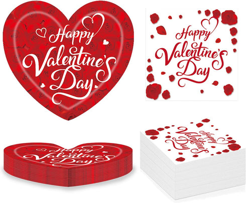 LOVSME 40Pcs Valentine's Day Paper Plates, Heart Party Disposable Dinnerware Plates and Napkins,