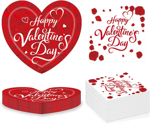 LOVSME 40Pcs Valentine's Day Paper Plates, Heart Party Disposable Dinnerware Plates and Napkins,
