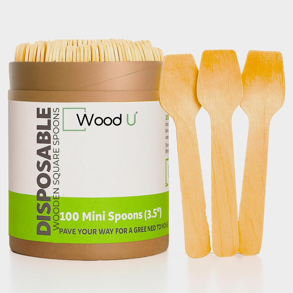 Eco-Friendly Small Wooden Spoons, 100% All-Natural Ice Cream Gelato & Dessert Tasting Mini Spoon - Pack of 100 - 3.5”